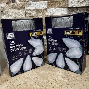 Home Accents "Set of 2" 25 Cool White Steady Lit C9 LED Lights 16 Ft Green Wire